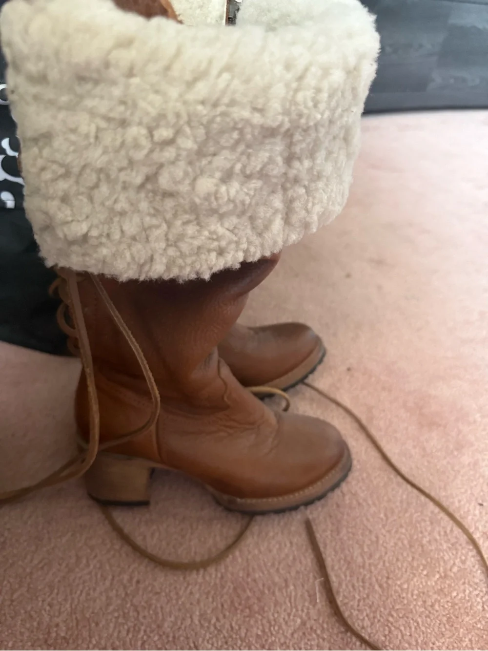 Elan Leather Over-the-Knee Lace-Up Boots in Cognac